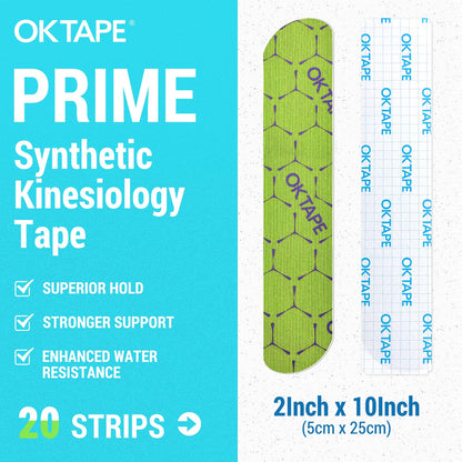 OK TAPE Synthetic Kinesiology Tape Precut Strips, Waterproof Elastic Athletic Tape for Pain Relief & Muscle Support, Targeted Recovery, 2in×16.4ft Roll, 20 PCS -Green