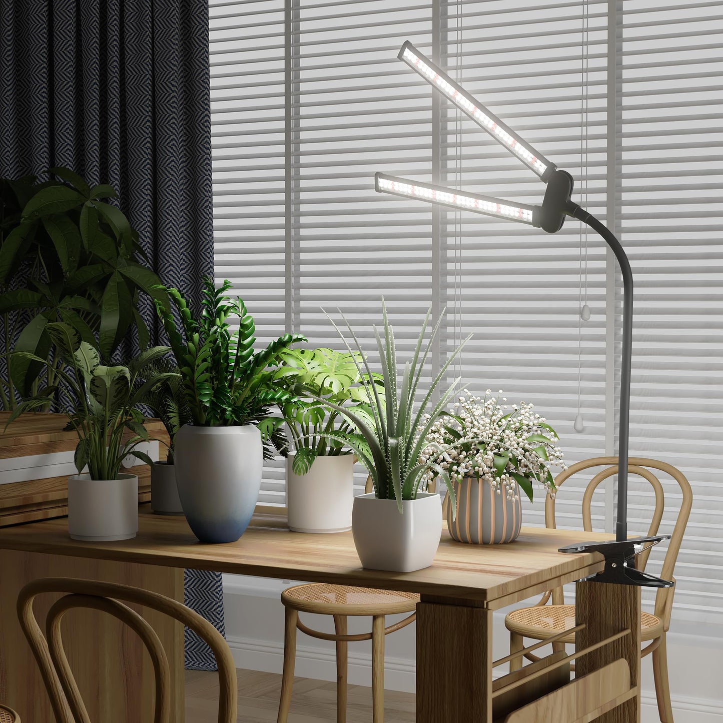 Juhefa LED Grow Light,Super Bright 6000K White Full Spectrum Clip Plant Growing Lamp with Rotatable Dual Head for Indoor Desk Plants,Dimmable & Timer 4/8/12H,High Power Output for Faster Growth,1-Head