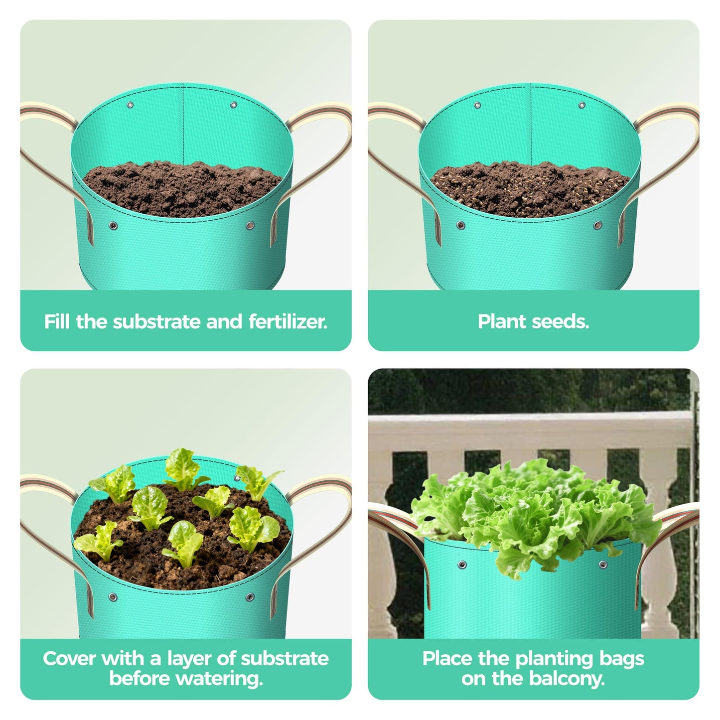 SPONDWILD 7 Pcs 15 Gallon Grow Bags, PE Garden Grow Bags for Plants with Branch-Binding Holes and Bottom Drain Holes, Ideal for Vegetables, Strawberries and Flowers