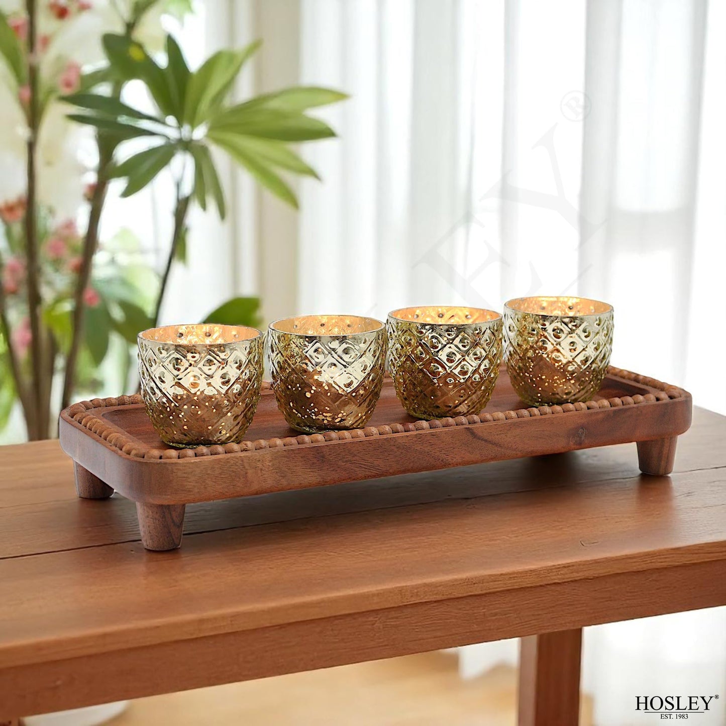 Hosley Set of 6 Antique Gold Speckled Metallic Glass LED Votive Tealight Candle Holder 2.75 Inches Ideal for Bridal Weddings Parties Special Events Spa Aromatherapy Mini Flower Pots O3