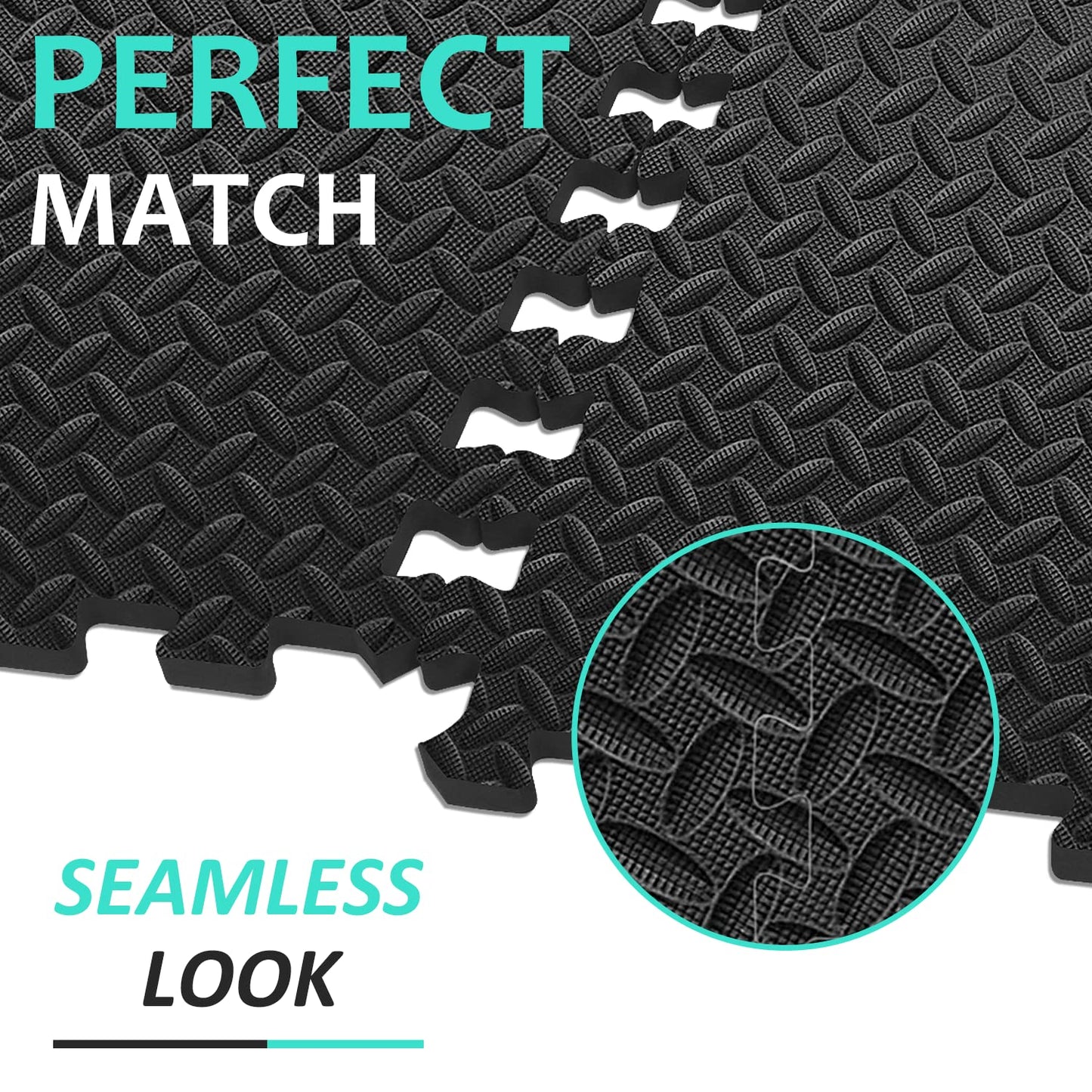 BEAUTYOVO Puzzle Exercise Mat with 48 Tiles Interlocking Foam Gym Mats, 24'' x 24'' EVA Foam Floor Tiles, Protective Flooring Mats Interlocking for Gym Equipment (192 Sq.Ft - All Black)