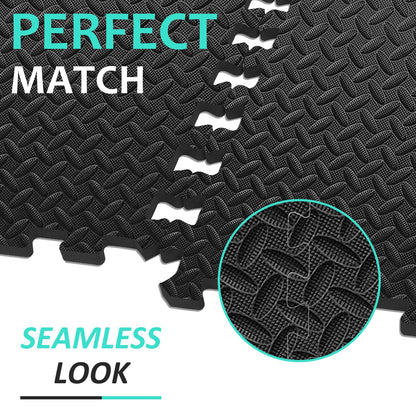 BEAUTYOVO Puzzle Exercise Mat with 48 Tiles Interlocking Foam Gym Mats, 24'' x 24'' EVA Foam Floor Tiles, Protective Flooring Mats Interlocking for Gym Equipment (192 Sq.Ft - All Black)