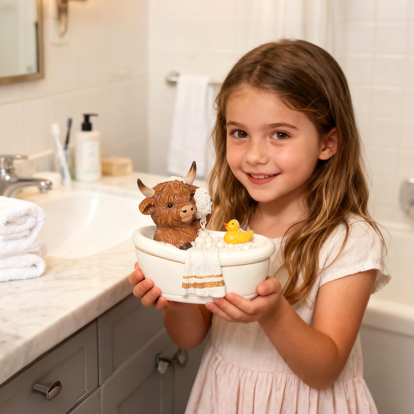 YeehaWhoo Highland Cow Bathroom Decor, Highland Cow Gifts for Women, Cow Figurine with Bathtub/Toilet/Tissue, Xmas Rustic Resin Ornaments Statue for Farmhouse Kitchen Home Table Christmas Decoration