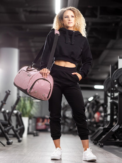 Fitgriff® Gym Bag for Men & Women with Shoe & Wet Compartment - Duffle Bag for Travel, Sports, Fitness & Workout (Pink, 23 x 12 x 12″ (M))