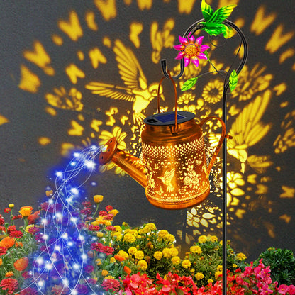 Solar Lanterns Outdoor Waterproof, Hummingbird Watering Can Garden Decor, Hanging Solar Path Lights Yard Art, Outside Patio Decoration Gardening Birthday Gifts for Mom Grandma Women with Shepherd Hook