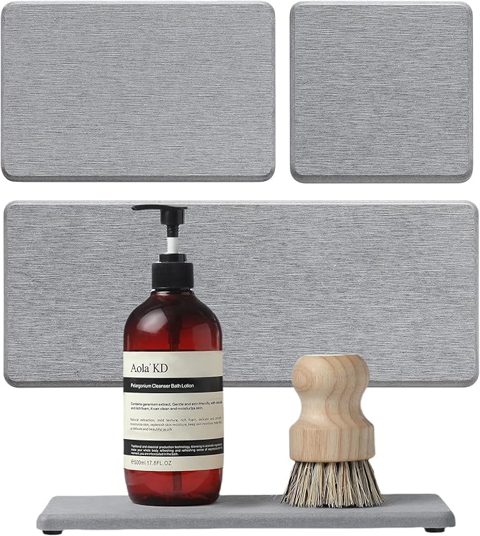 3PCS Bathroom Sink Vanity Trays, Quick Stone Drying Mat Dish Soap Dispenser