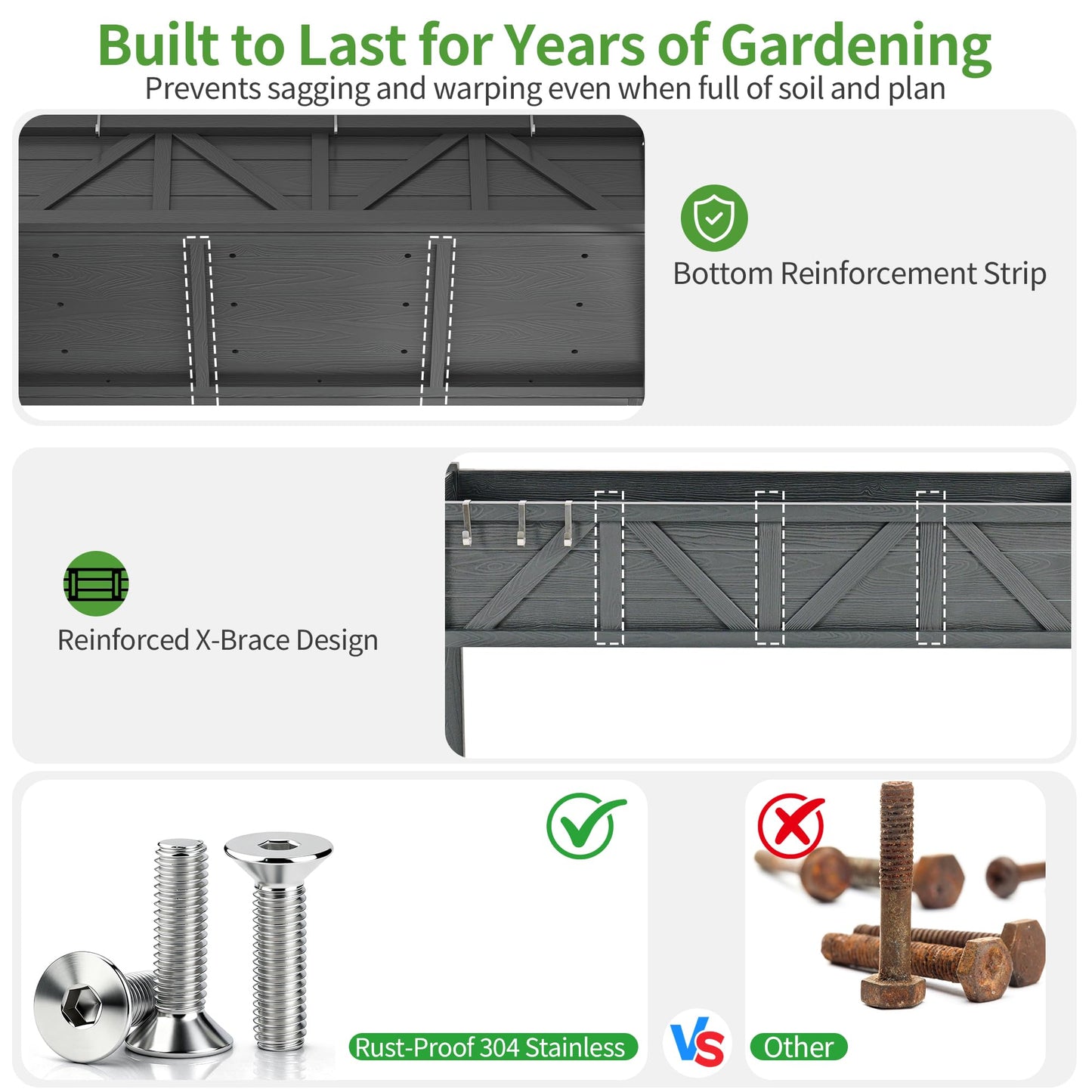 Elevated Raised Garden Bed with Legs & Wheels, 47x17x29.7in Large Planter Box with Handle & Shelf, HIPS All-Weather Outdoor Planter with Drainage Holes, Liner & Hooks for Vegetables, Herbs & Flowers