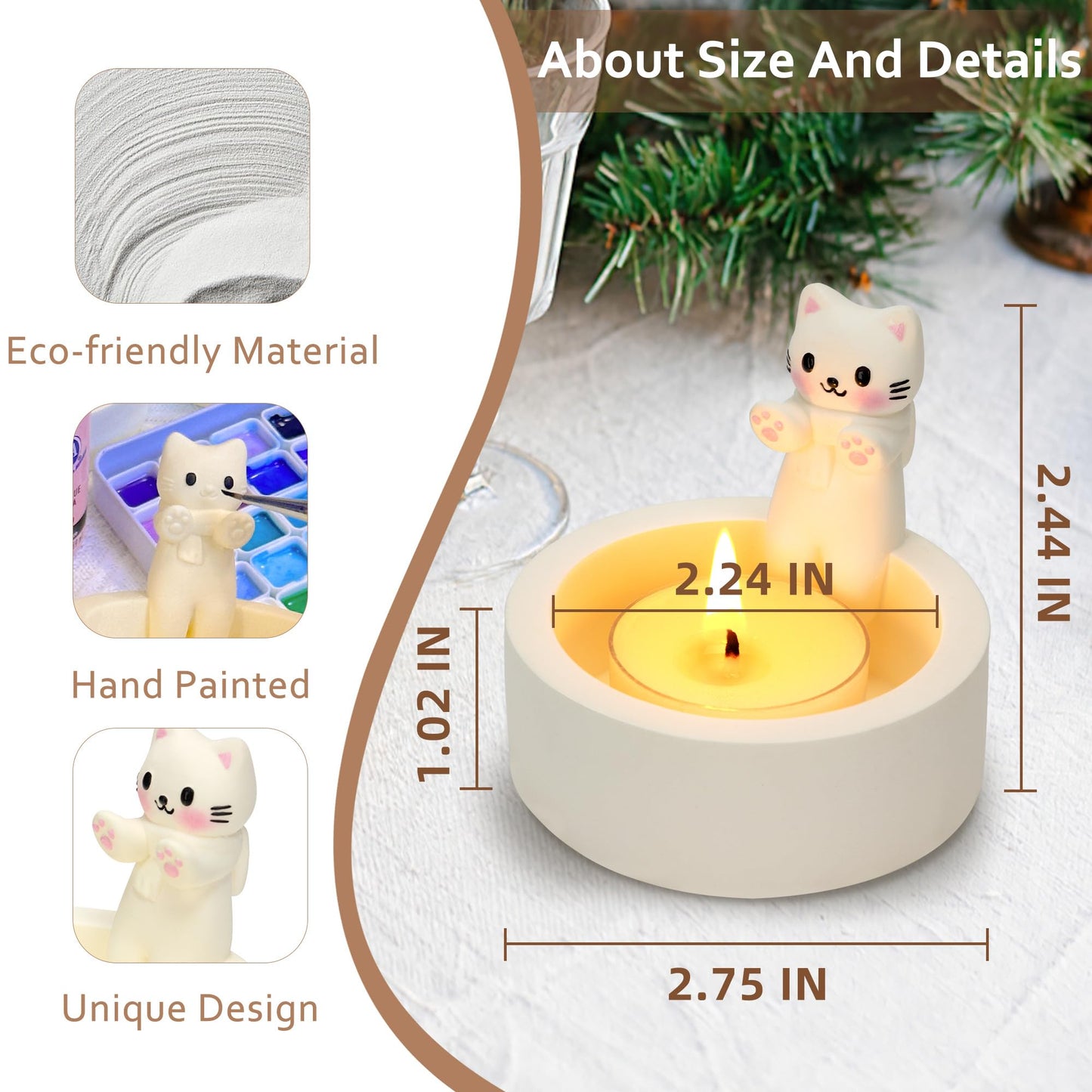 Teppellze Cute Cat Candle Holder, Handmade Kitten Warming Paws Tealight Holder, Aesthetic Room Decor, Unique Gifts for Cat Lovers Women, Friends, Cat Moms (Gift Box Included)
