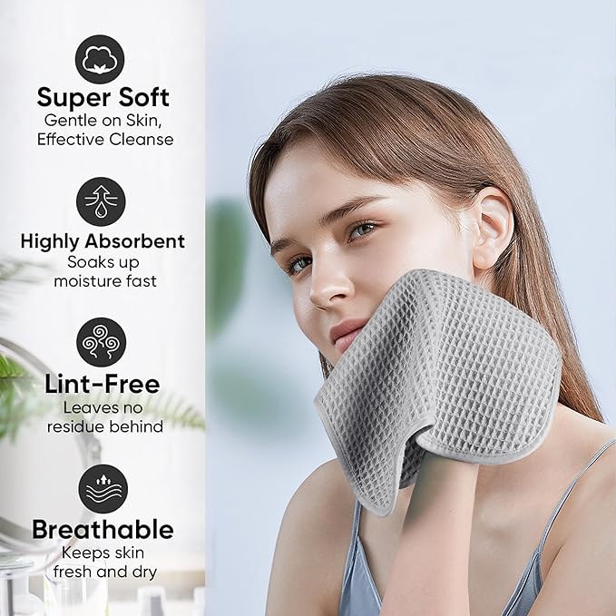 Microfiber Waffle Face Towels, 2 Pieces, Fast Drying, Lint Free 430 GSM