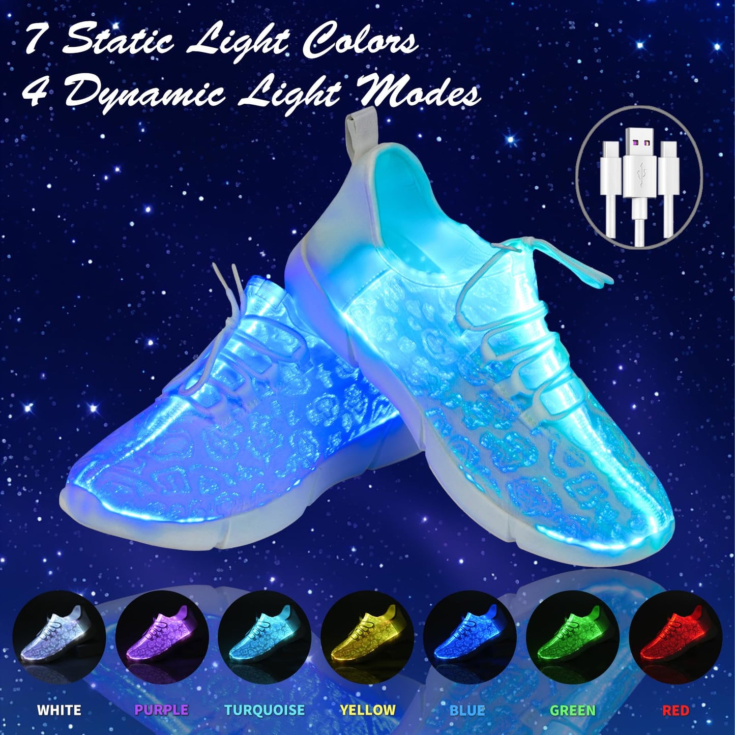 Hot Dingding Fiber Optic LED Shoes for Women Men Light Up Sneakers for Adult USB Charging Flashing Luminous Trainers Shoes White