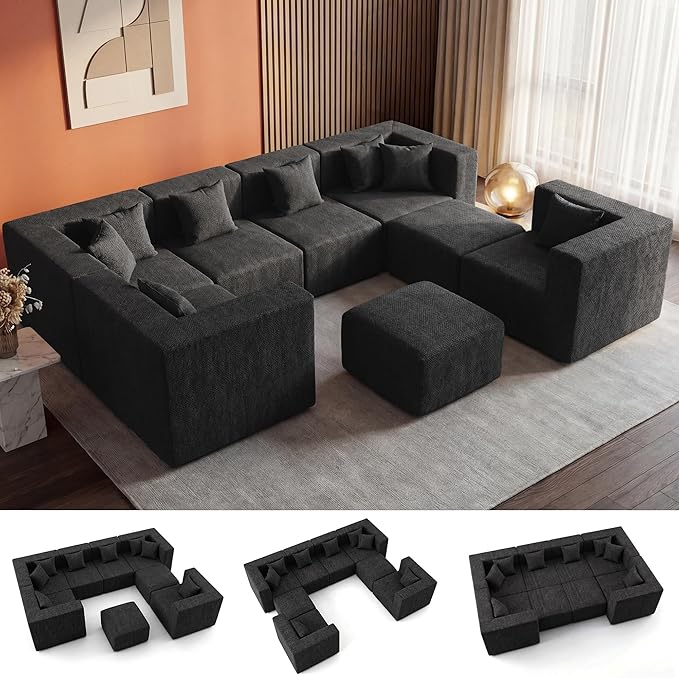 MONVANE Modular Sectional Sofa, Oversized 8 Seat Convertible U Shaped Couch