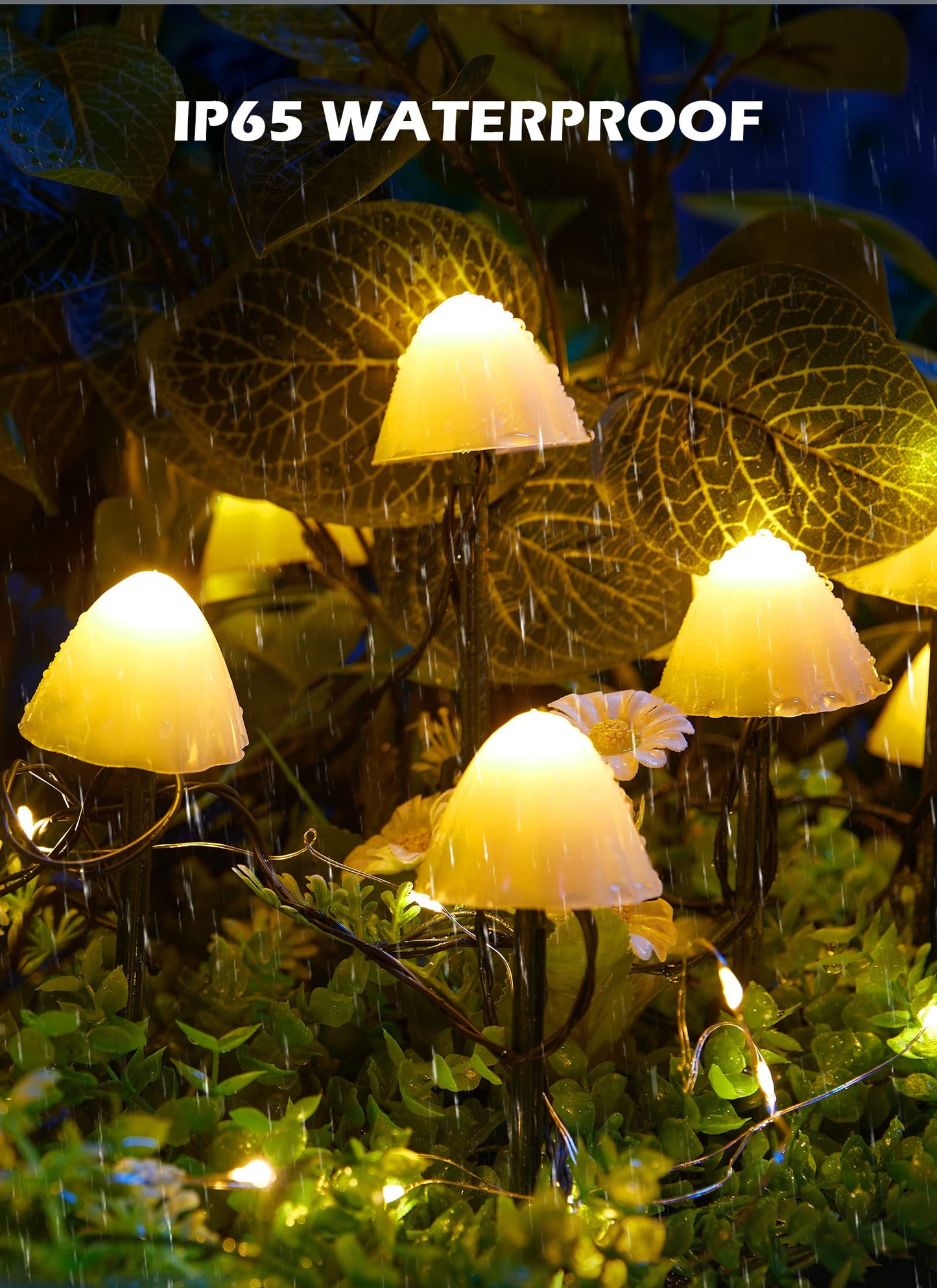 Solar Mushroom Garden Lights for Outside, 20 LED 32.8FT Solar Pathway Lights Outdoor Waterproof for Fence with 8 Lighting Modes for Patio Yard Decorative