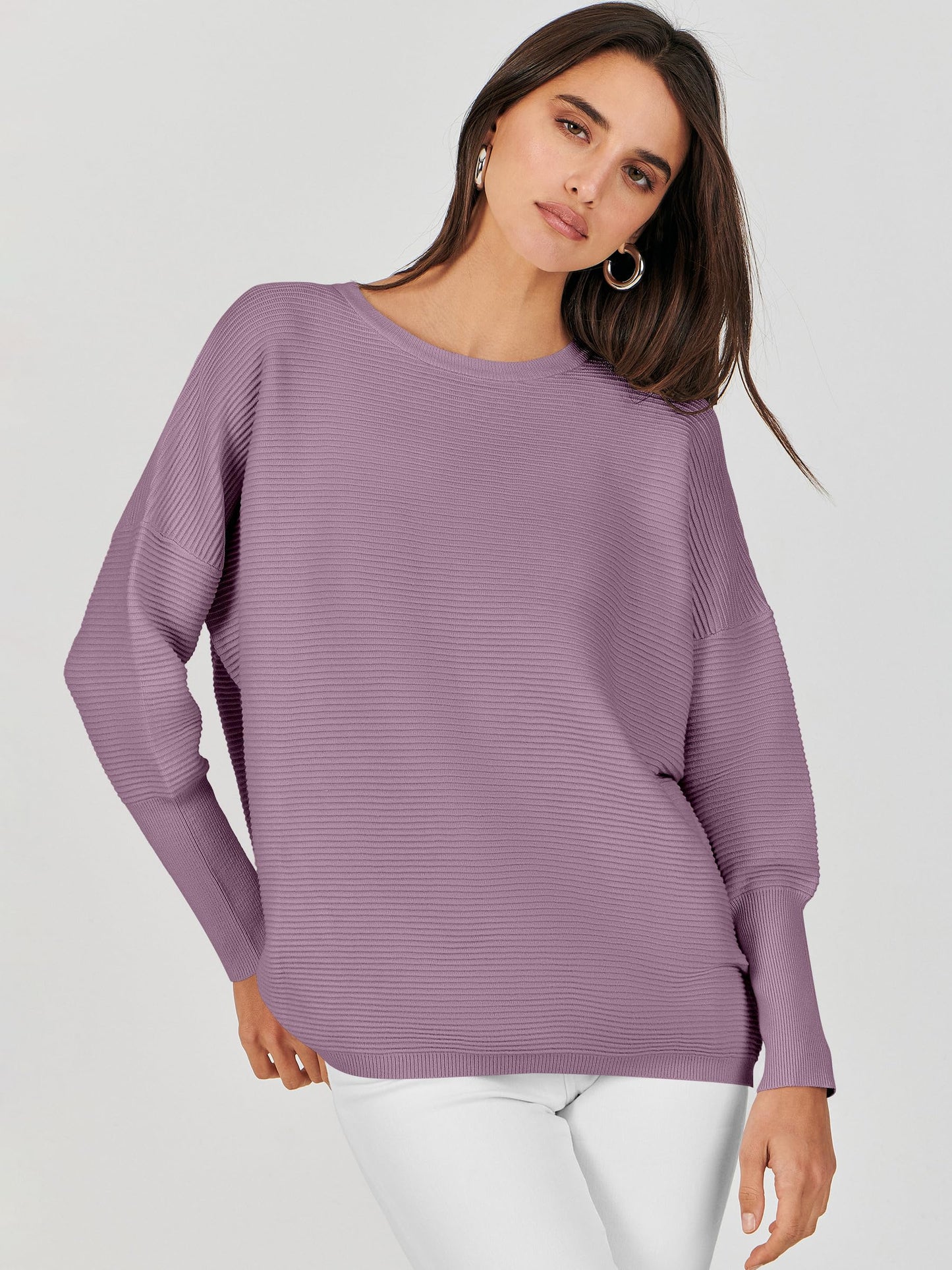 ANRABESS Womens Oversized Batwing Long Sleeve Ribbed Knit Sweaters 2025 Fall Outfits