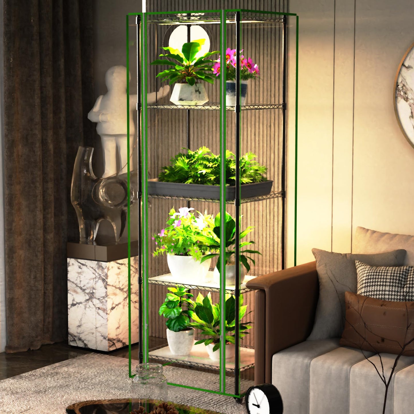 Kweetle Indoor Greenhouse with Grow Light, 5 Tier Mini Greenhouse, Full Spectrum Grow Light with Timer, Plant Shelf with PVC Cover for Seed Starting, Herbs, Vegetables, Balcony, 23.6×17.7×70.8 Inch