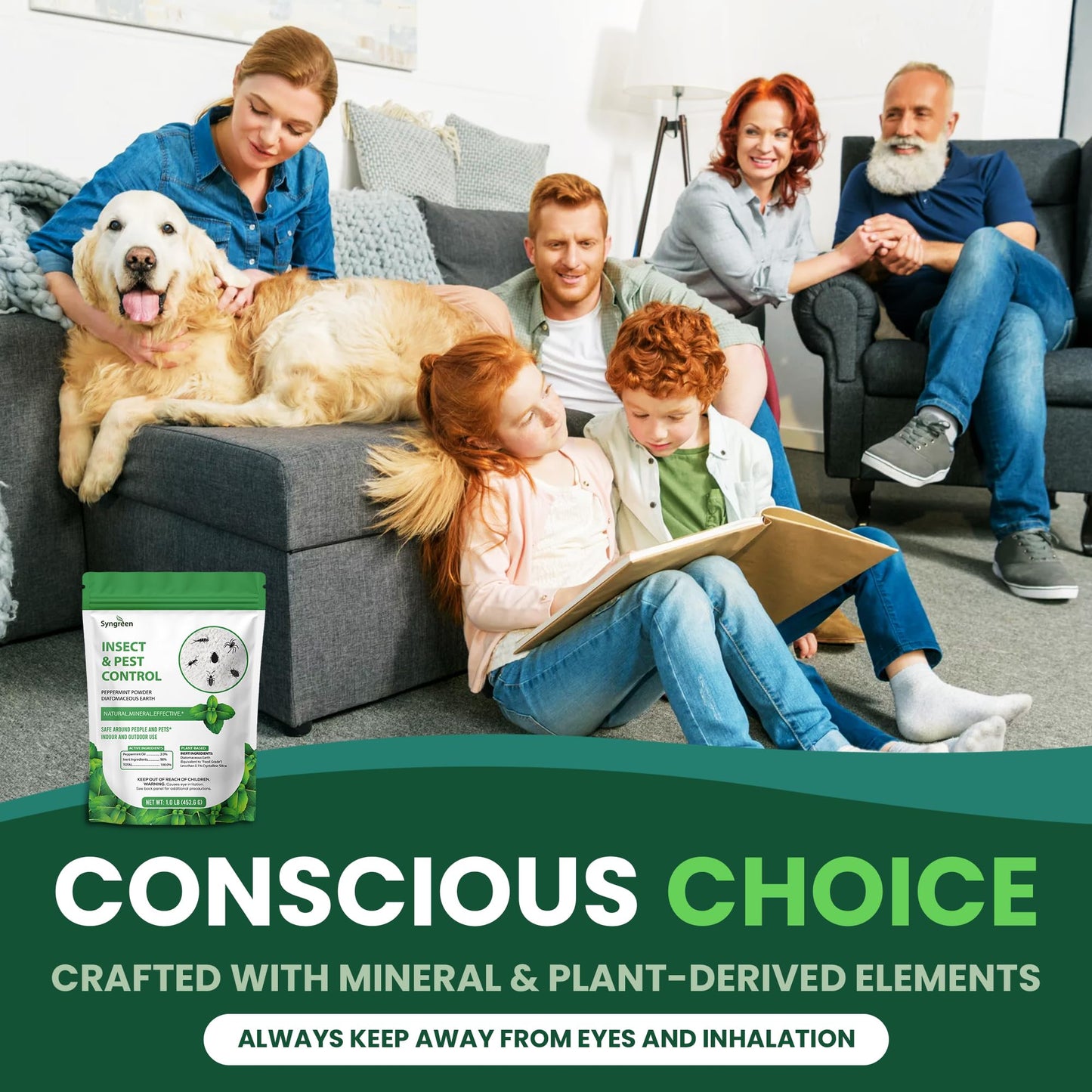 Syngreen Food Grade Diatomaceous Earth 1 lb with Peppermint - Indoor/Outdoor Family-Friendly