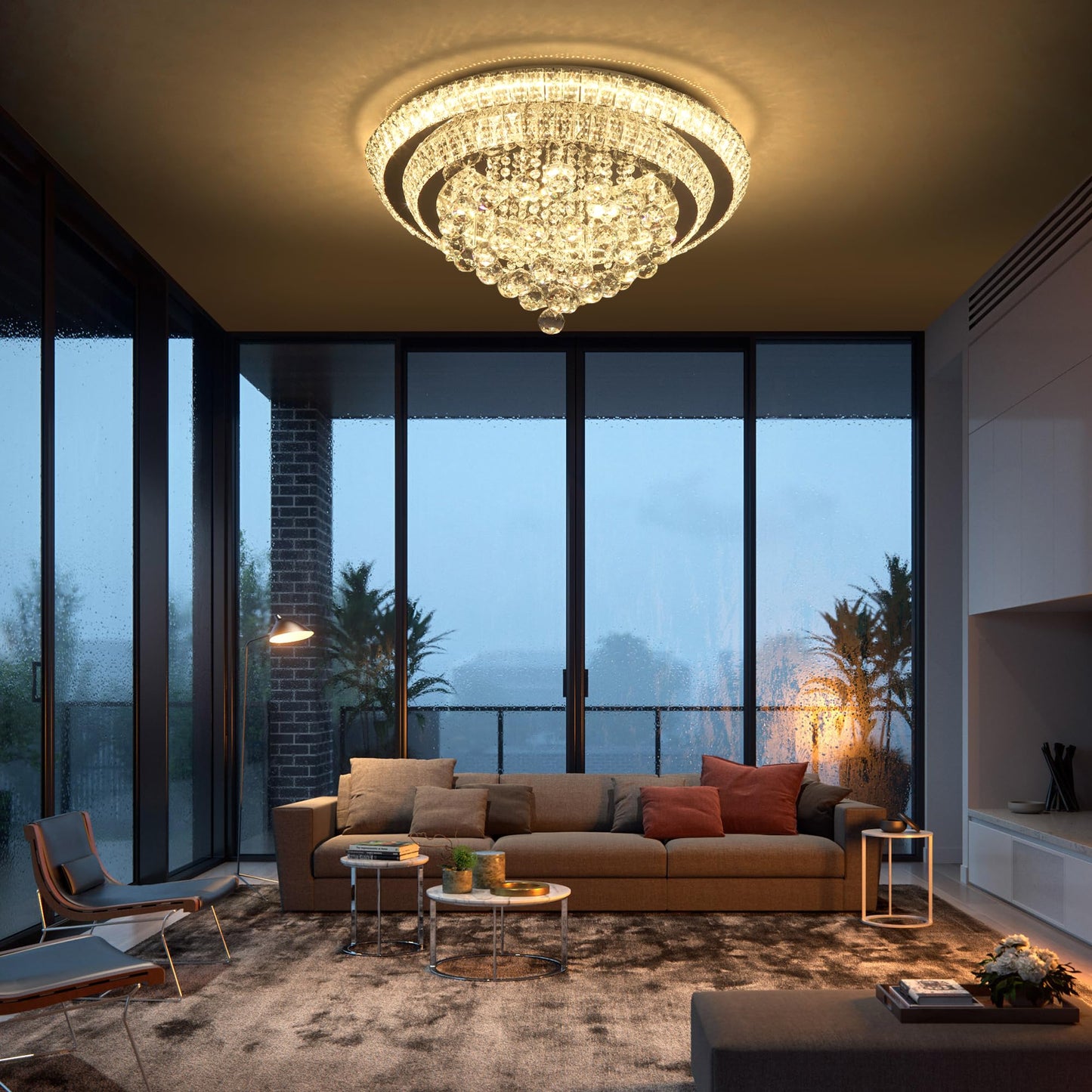 COCOSTAR 24" Crystal Chandeliers, Flush Mount Chandelier LED Ceiling Light, Modern Crystal Raindrop Chandeliers for Dining Room, Living Room, Bedroom