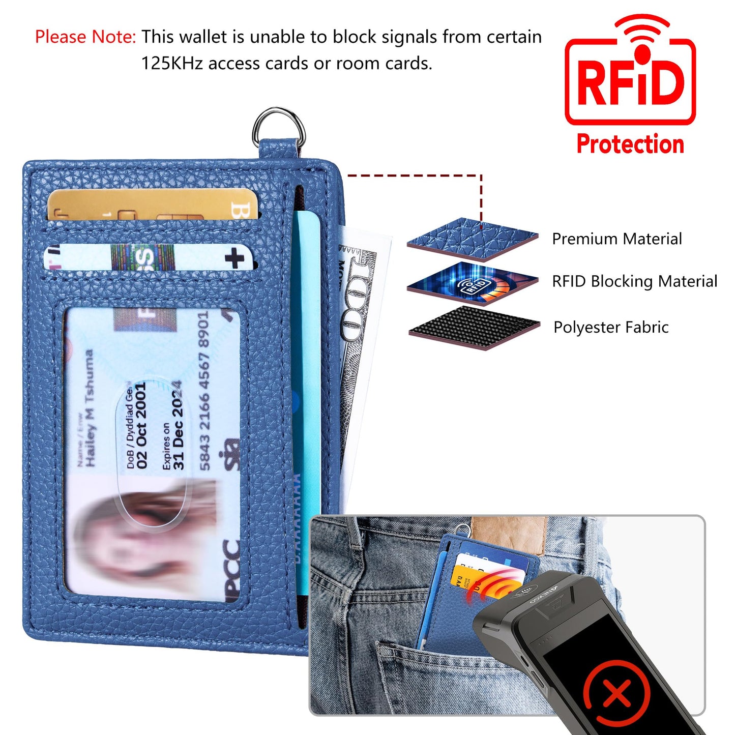 Mayski Slim Wallet, Credit Card Holder for Women, Minimalist Front Pocket RFID Blocking Card Cases, Small Wallet Women Men(Litchi Ocean Blue)