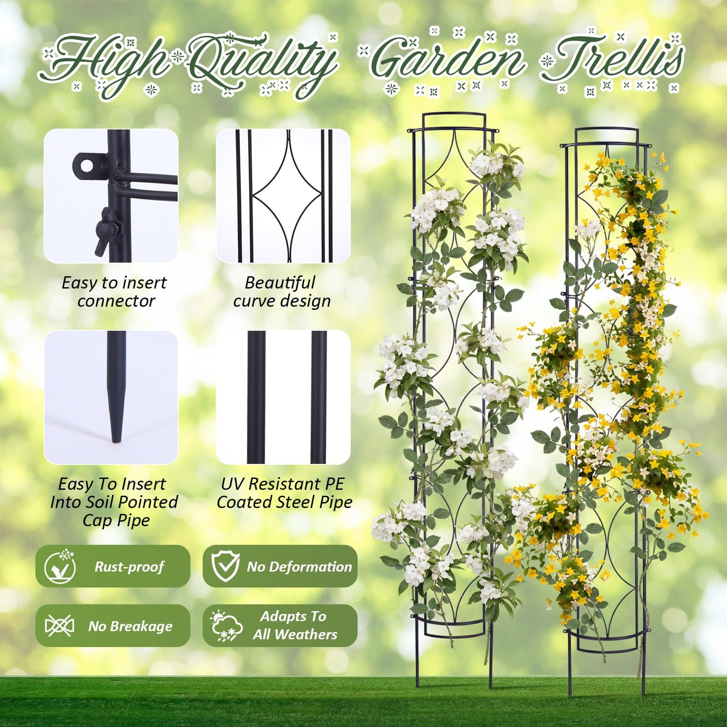 Novabright 2 Pack 71''h X9.8''w Garden Trellis for Climbing Plants Metal Plant Trelli Indoor Outdoor Metal Garden Trellis for Potted Plants Climbing Houseplants Flowers Decorative Outdoor Downpipes