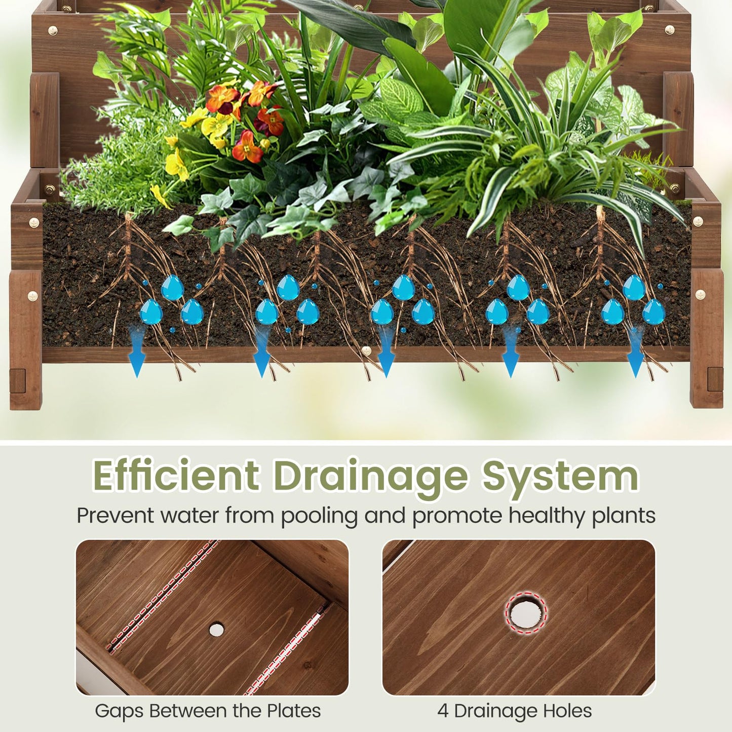 Toolsempire 2-Tier Raised Garden Bed with Trellis, Wooden Elevated Planter Box with Legs, Hemp Rope & Drainage Holes, Raised Plant Bed for Backyard, Garden, Lawn