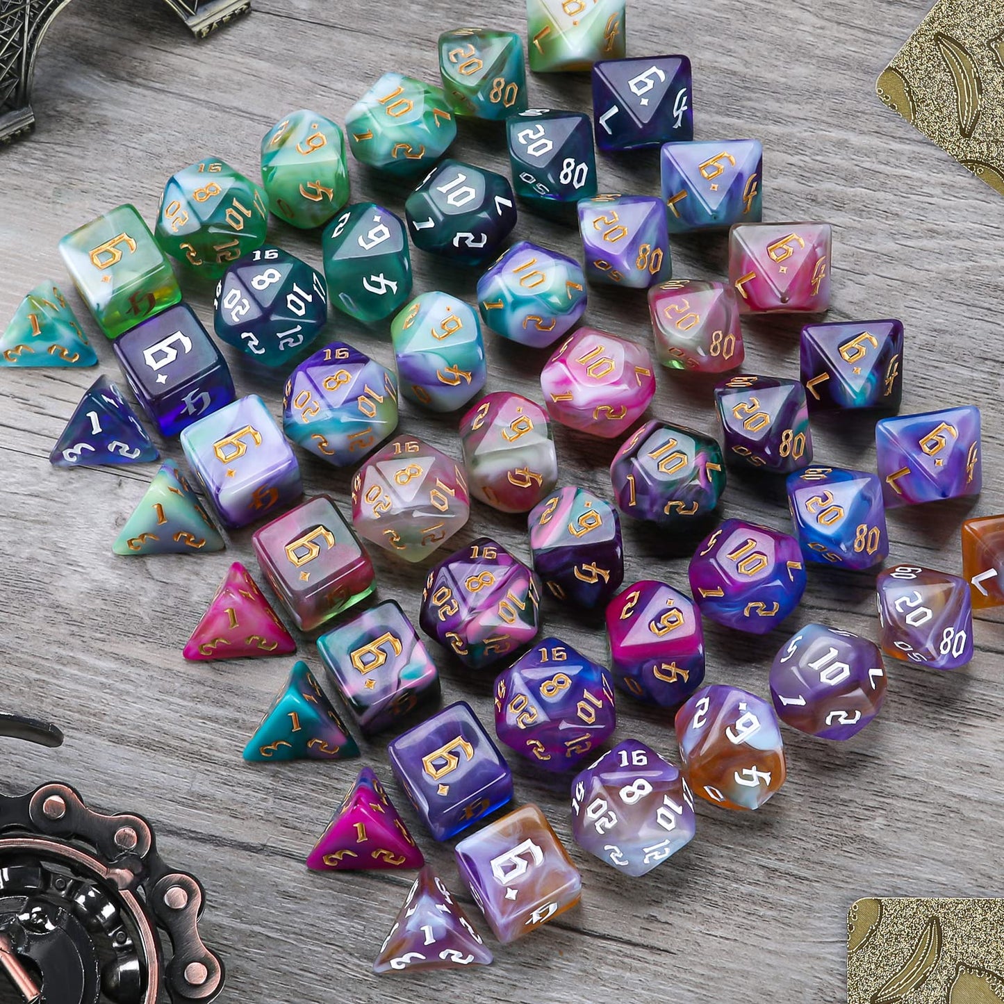 Surhugvy DND Dice Set, 7 X 7 (49 Pieces) Polyhedral Dice Set for Dungeons and Dragons DND RPG MTG Table Games with 7 Pack Black Bags