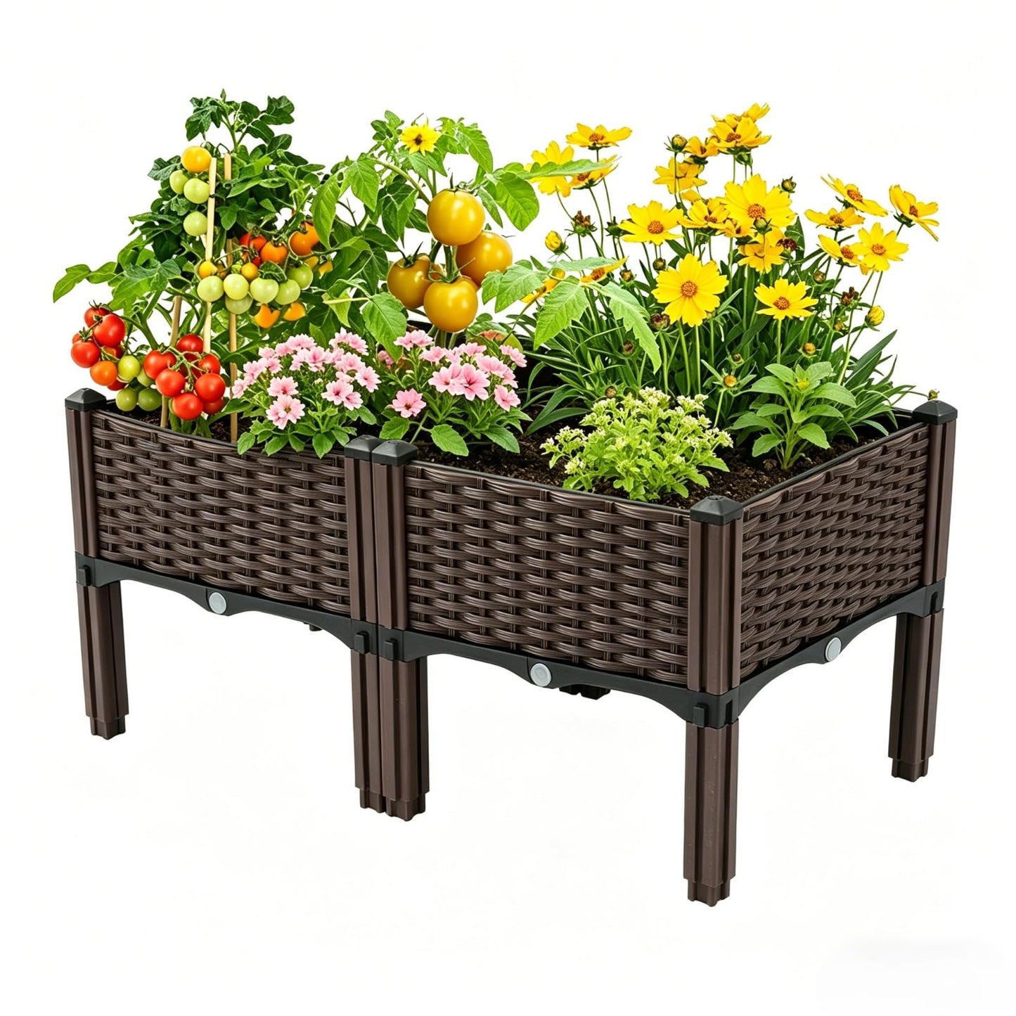DYNAAGE Outdoor Planter Raised Bed, Garden Terrace Balcony Planting Rack, Drainage Holes, Detachable, Modular Assembly, 300-lb Capacity, Durable, Ideal for Vegetables, Flowers, and Herbs(Shallow-2)
