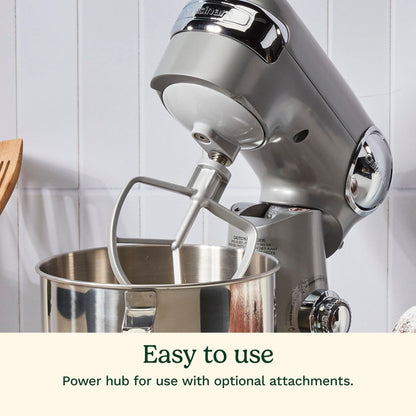 Cuisinart Stand Mixer, 12 Speeds, 5.5-Quart Mixing Bowl, Chef's Whisk, Flat Mixing Paddle, Dough Hook, and Splash Guard with Pour Spout, Silver Lining, SM-50BCNAS, Silver Lining