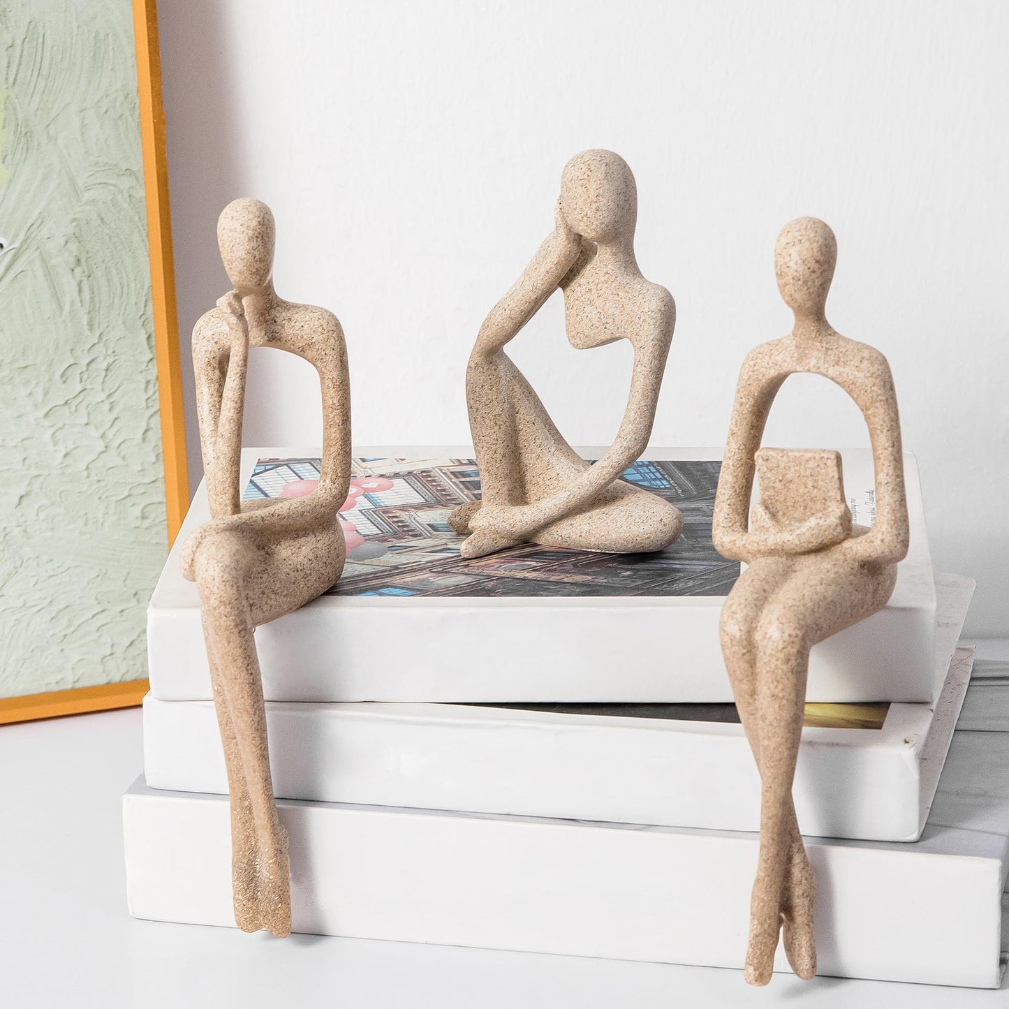 Gold Home Decor Thinker Statue Accents, Set of 3 Thinker Sculptures Office Decor Modern Abstract Resin Decoration on Shelf Table Desk for Living Room Office Bedroom Bookshelf Decor (Large)