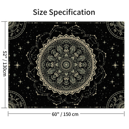 FLY SPRAY Black Golden Mandala Tapestry Astrology Space Wall Hanging Tapestries Wall tapestrys Large Aesthetic Hippie Decor Bohemian Art Boho Home Talestry for Bedroom,Living Room,Ceiling