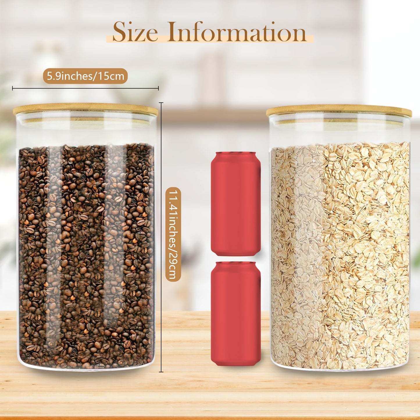 Large Glass Cereal Containers Storage with Airtight Bamboo Lids,Pantry Storage Container,Perfect for Kitchen Organization - Flour, Rice, Pasta, Sugar, Coffee Beans, Accessories Included,2 packs(168oz)