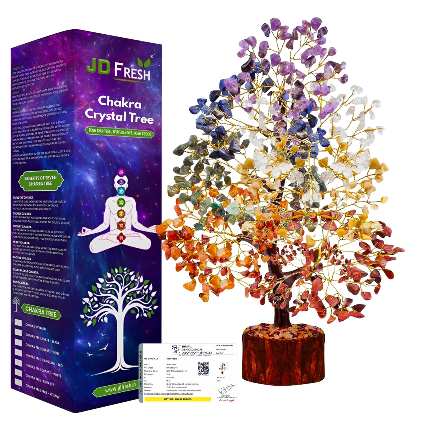 JD FRESH 300 Beads 7 Chakra Crystal Tree/Showpiece Good Luck and Positive Energy/Showpiece for Living Room/Natural Healing Gemstones Money/Lucky Tree for Good Luck (Multicolor)