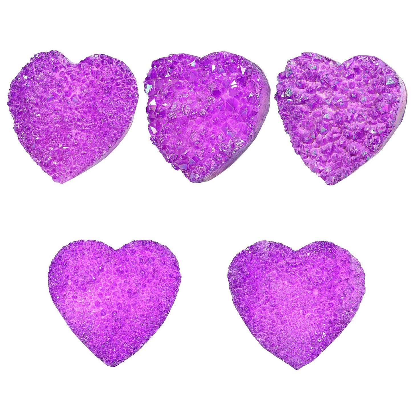 Amogeeli Heart Shaped Titanium Coated Rock Crystal Cluster with Stainless Steel Metal Stand, Love Heart Crystal Stone Specimen Decoration for Home & Office, Purple
