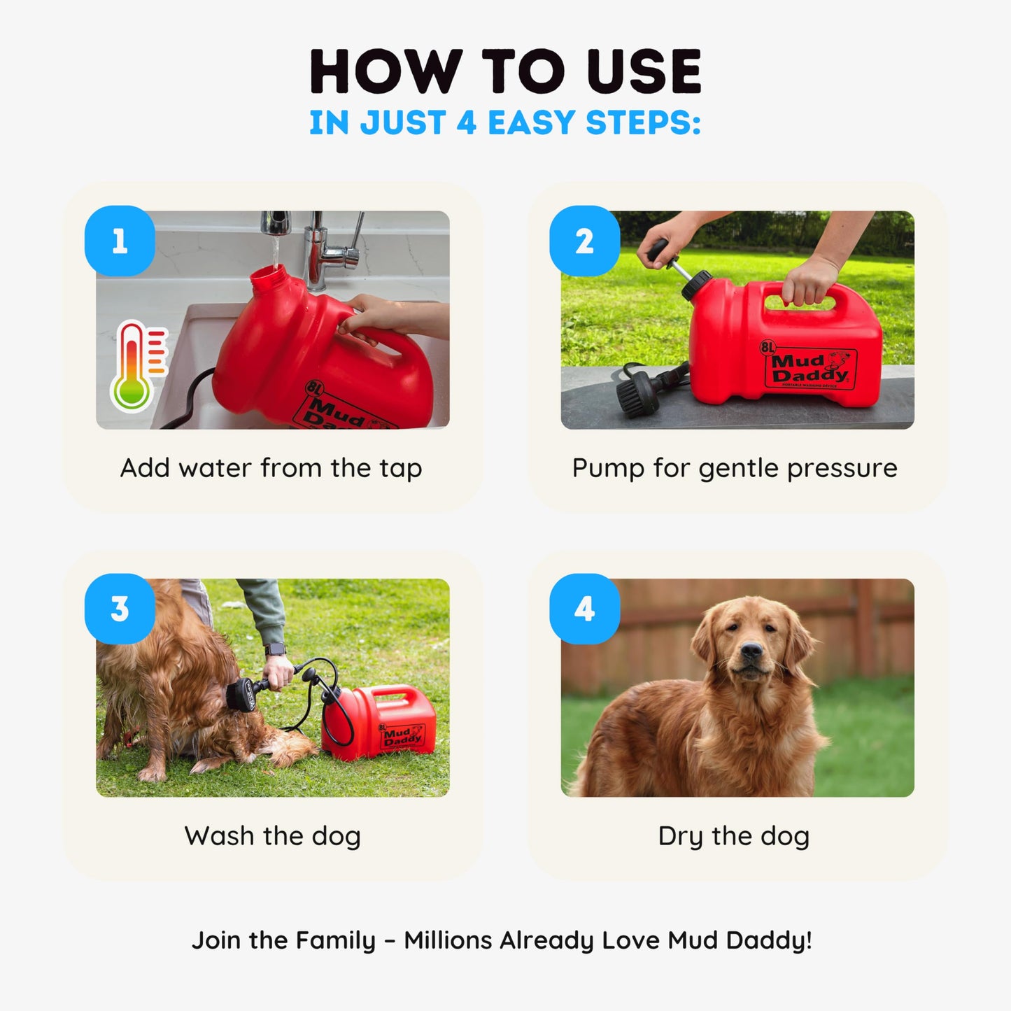 8 Litre Mud Daddy Portable Pet Washing Device | Muddy Walks | Pet Cleaning | Grooming | Red