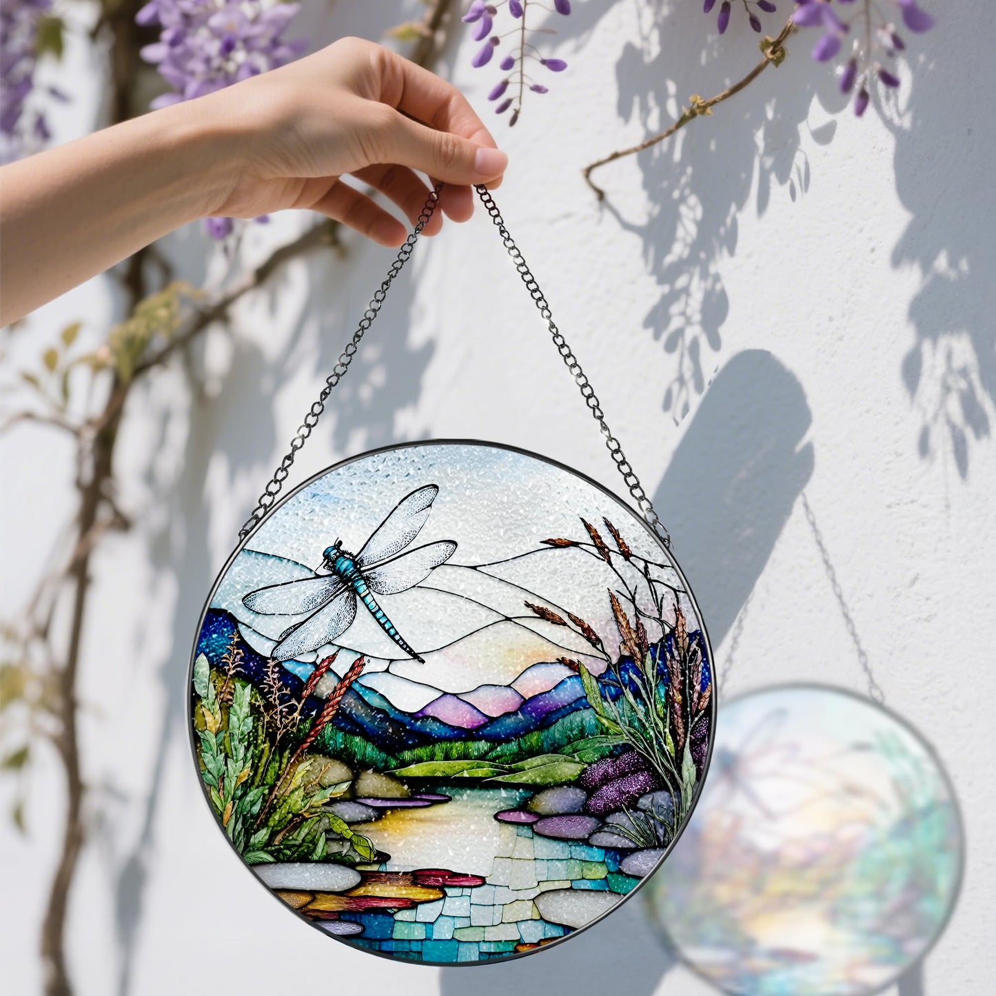 8 Inch Stained Glass Suncatcher Ornament, DOUHASU Dragonfly Sun Catchers Indoor Window, Stained Glass Window Hanging, Home Decor, Dragonfly Lovers Gifts for Her, Women, Mom, Wife