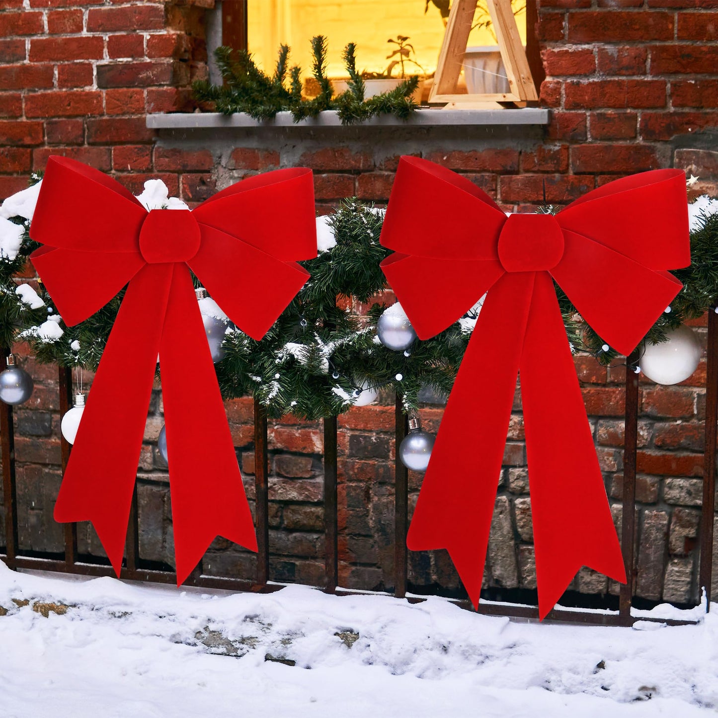 1 PCS Christmas Decorations, 16x24 In Large Christmas Bows, Red PVC Velvet Bows for Christmas Tree, Indoor Outdoor Holiday Xmas Decor Home Wreath Fence Stairs Railing Fireplace Front Door Supplies