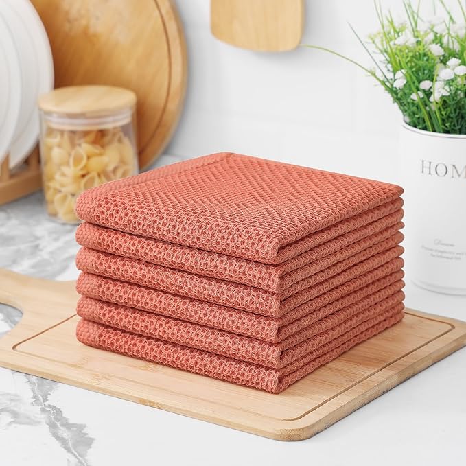 Kitinjoy 100% Cotton Kitchen Dish Cloths, 6 Pack Waffle Weave Ultra Soft