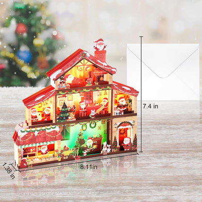 Yinqing Christmas Cards, Light and 3 Music Merry Christmas Card, 3D Pop Up Xmas Greeting Card for Women Men Kids Husband Wife Mom Dad Daughter