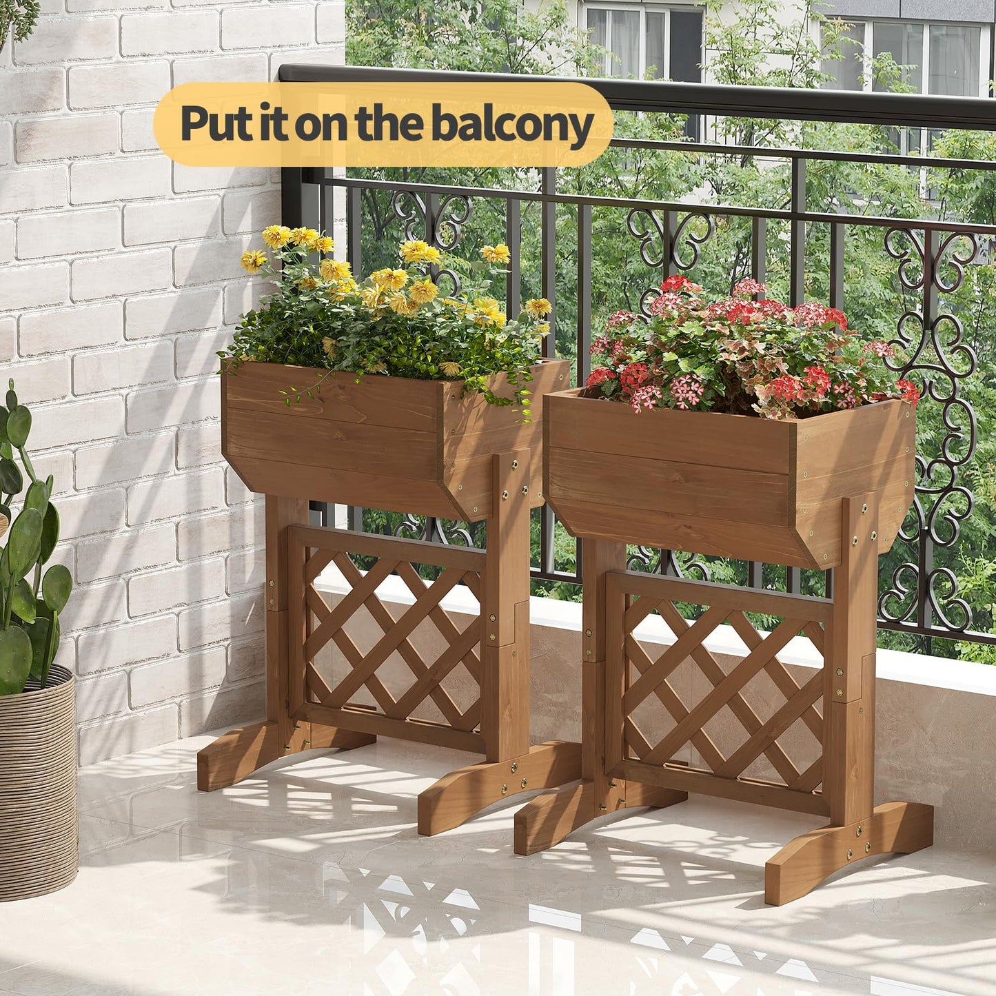 Furshus Wooden Planters for Outdoor Plants, Fence Style Wood Planter Boxes, Backyard Decor, Flower Planters for Flowers Vegetables