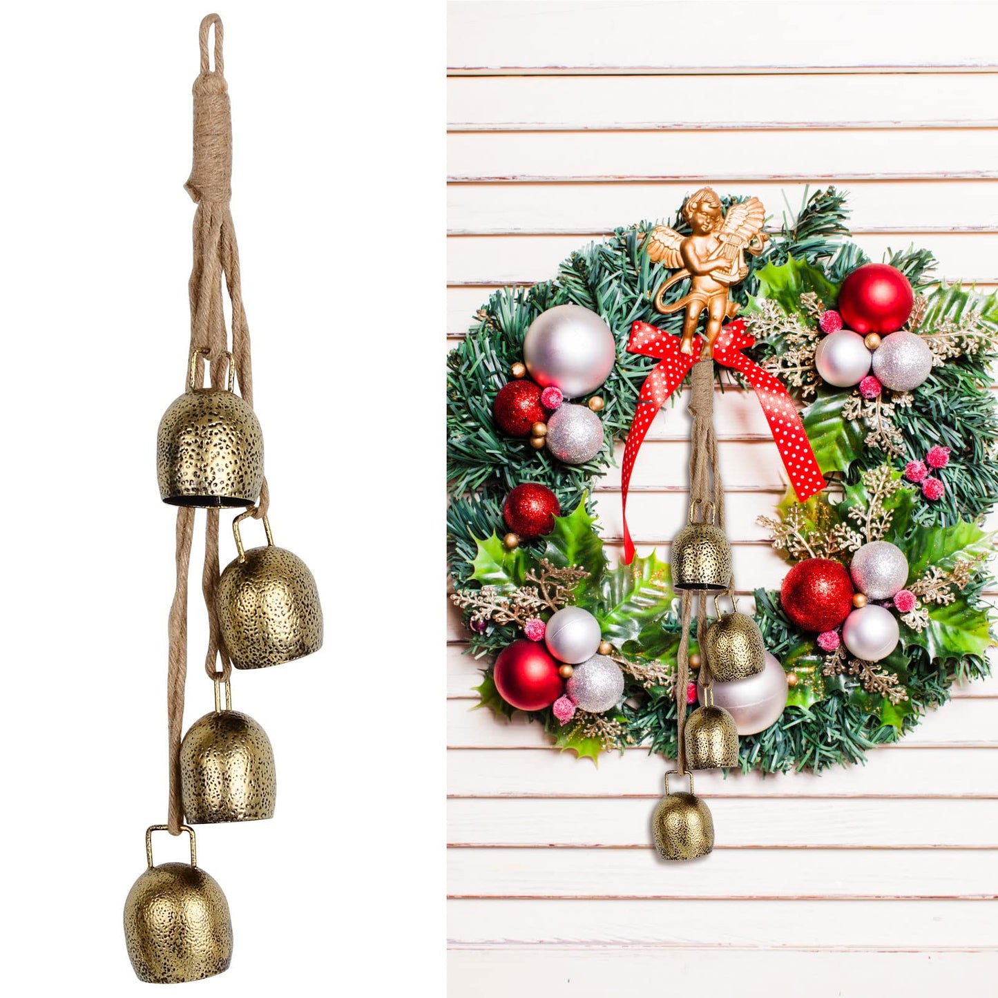 Handmade Chimes Handheld Cow Bell Christmas Decorations for Christmas Tree Garland Doors for Women Mom Gifts Gold Bells Ornaments Decorations