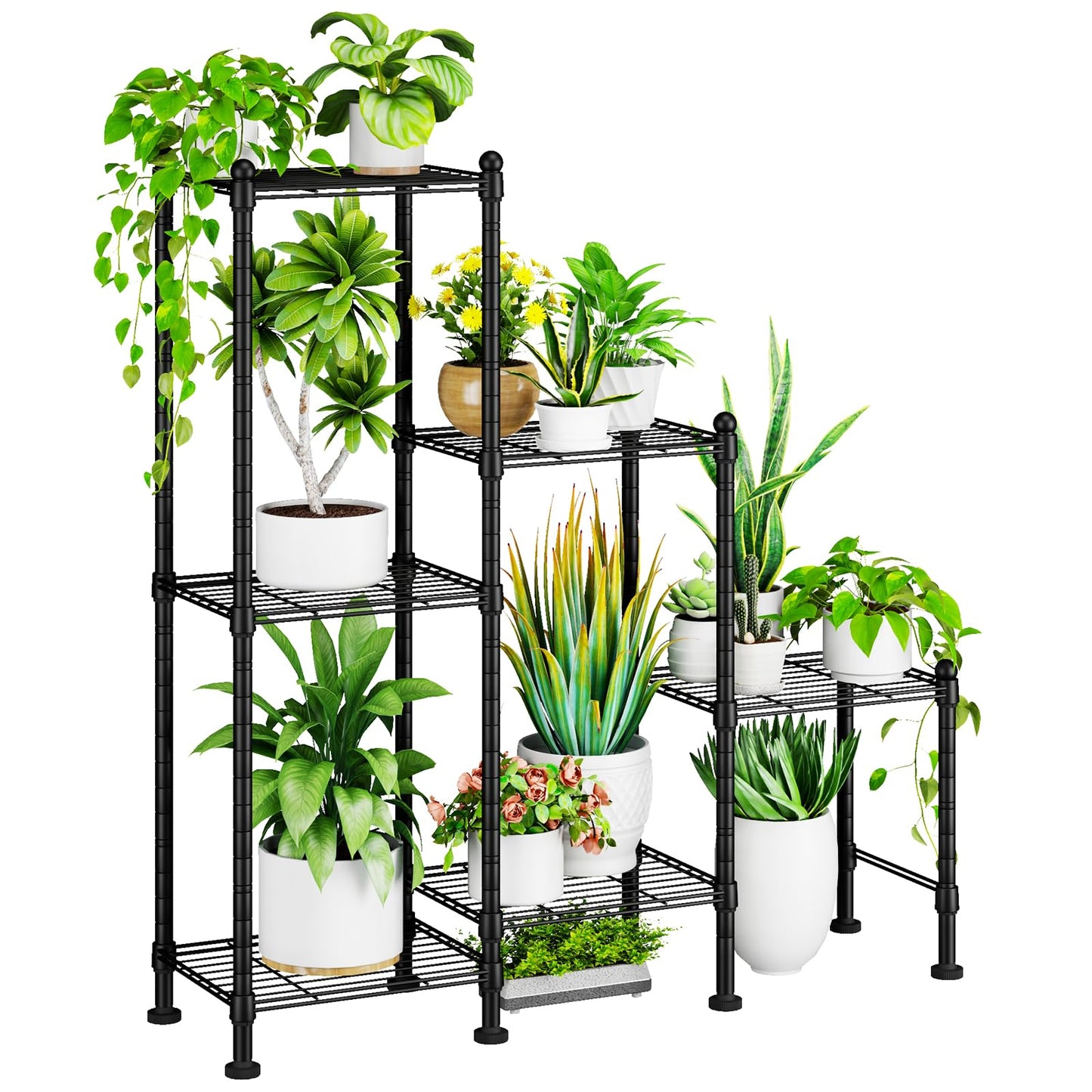 CYXPHION Plant Stand Indoor Outdoor, Heavy Duty Metal Waterproof 6 Tiered Plant Shelf for Multiple Flower Planter Holder Rack, Black - C6