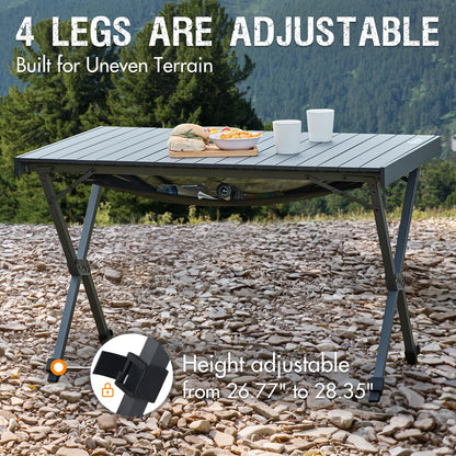 PORTAL Folding Outdoor Camping Table with Adjustable Height, Aluminum Roll-Up Top and Carry Bag, Big Large Portable Tables for Picnic, BBQ and Tailgating, Dark Gray