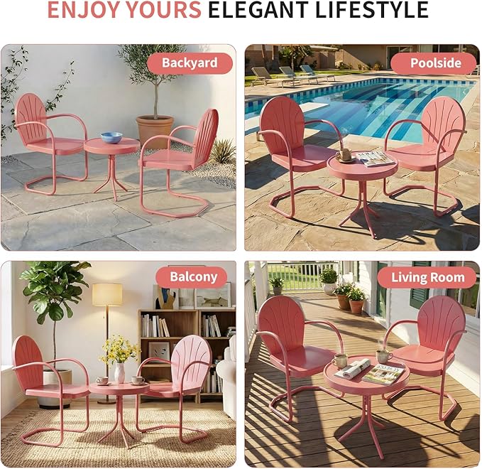 Patio Bistro Set Retro Metal Outdoor Seating Conversation 3 Pieces, 2 C-Spring