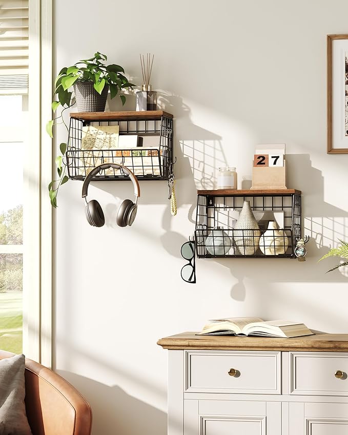 2-Tier Fruit Basket for Kitchen, Stackable Hanging Basket Wire Baskets