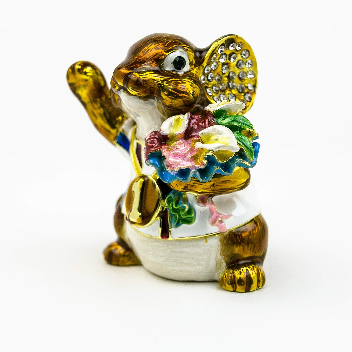 Keren Kopal Winner Mouse Trinket Box Decorated with Crystals Jewelry Storage Stash Handpainted Animal Figure Gift Idea for Home Decoration