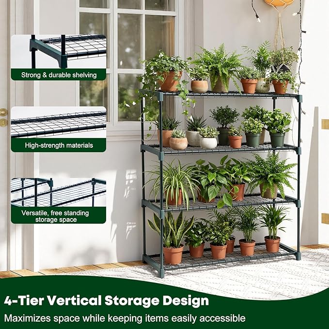 Panana 4 Tier Garden Greenhouse Steel Staging Shelving Plant Stand Garden Shelving Unit Garage Storage Racking, 2 Pack Plant Racks