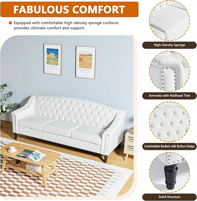 LEVNARY Mid-Century Modern Velvet Sofa, Chesterfield Couch Sleeper Settee