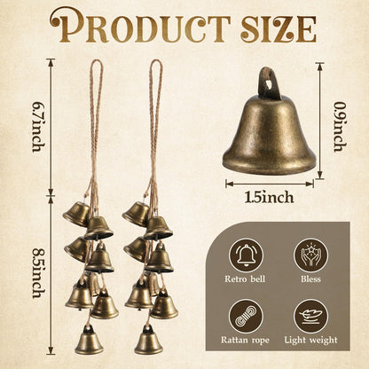 2 Pack Witch Bells Protection for Door Knob Outdoor Bells Hanging Wind Chimes Witchy Things Clear Negative Energy Witch Bells Set Wiccan Bell Witchy Gifts(Classic)