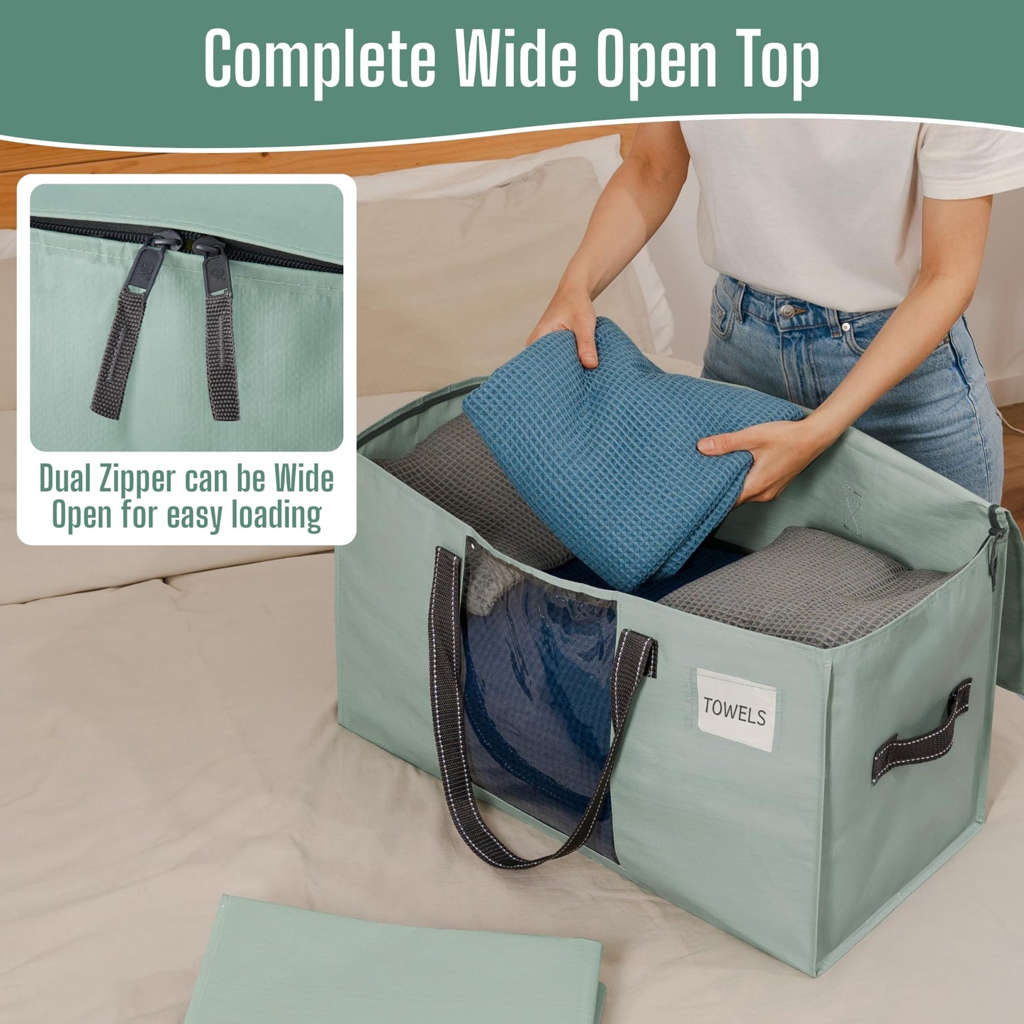 VENO 6 Pack Heavy Duty Moving Bags, Clothes and Comforter Storage Bags with Clear Window, College Dorm Essentials Packing Supplies, Foldable Boxes Alternative (Light Green Matte, 6 Pack)