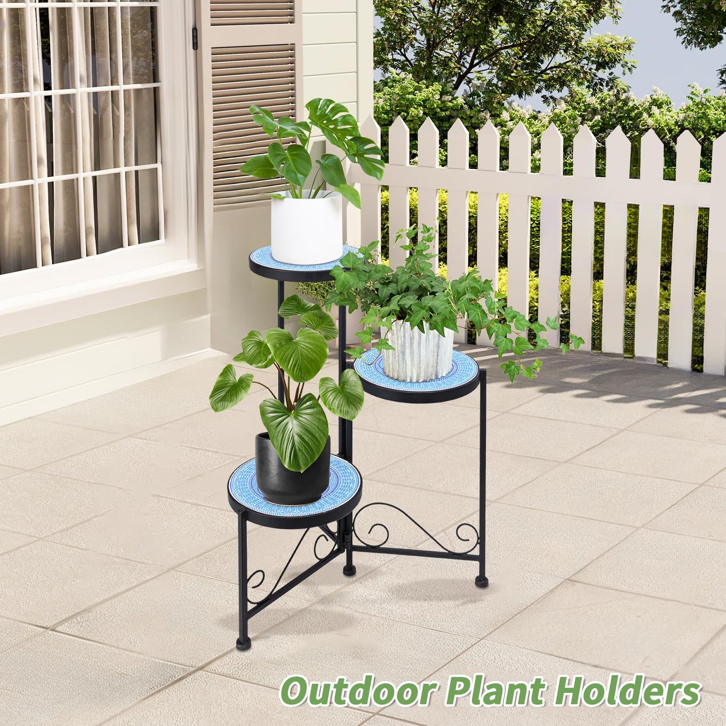 Chonsun Plant Stand Indoor 3 Tie Mosaic Metal Corner Shelf Outdoor Plant Pot Holder Folding Storage Corner Table Plant Shelves for Living Room