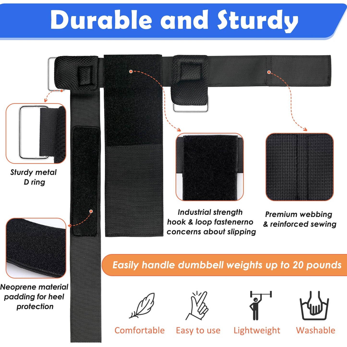 2Pcs Dumbbell Foot Attachment, Adjustable Thickening Monkey Feet Dumbbell Attachment Straps Tibialis Trainer and Heel, Padded Ankle Weight Strap for Leg Workouts Extensions – Hip Flexors, Shin Splints