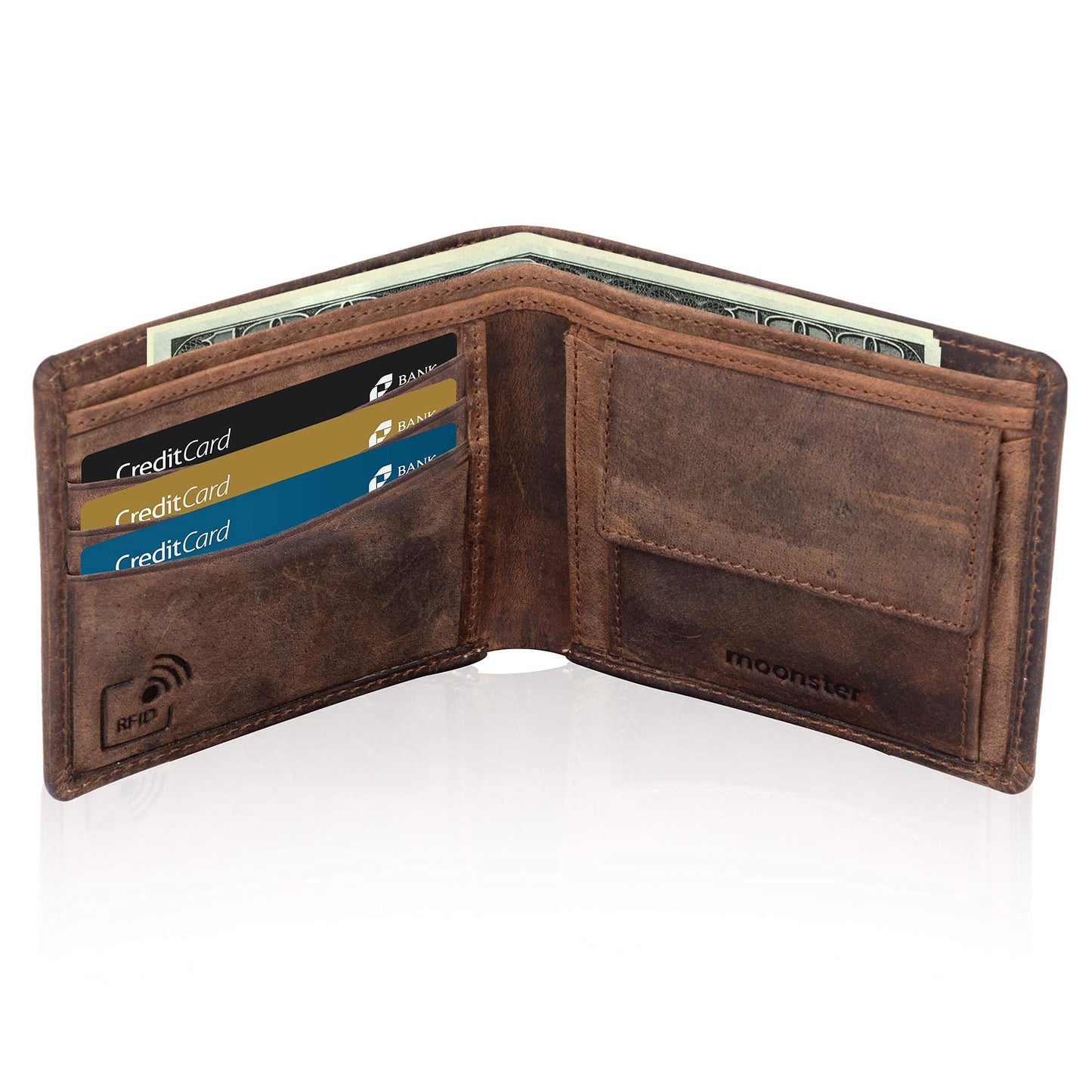 moonster® Mens Leather Wallet with RFID Blocking - Keeps Cash and Cards Safe, Organised and Easy to Access - Slim, Minimal Wallets for Men Full Grain Buffalo Leather, Comes in a Stylish Gift Box